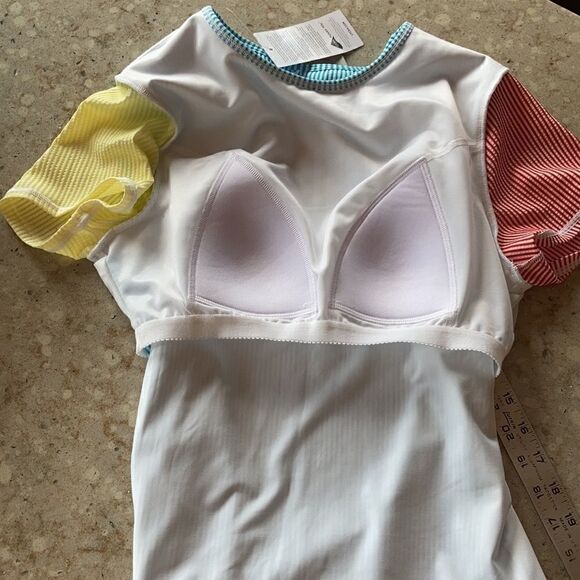 Land’s End swim shirt sleeve bathing suit top Tankini textured striped multi 4 - Picture 8 of 10